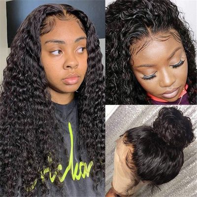 360 Lace Frontal Wig Human Hair 150% Density Glueless Deep Wave Wig Beauty Supply For Sale