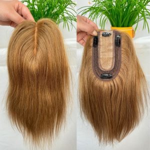 Light Brown 7x13cm Silk Base Human Hair Topper With Clips In Silk Top 100% Cambodian Human HairToupee for Women Hairpiece 8#