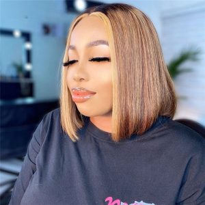 Straight Bob Wig Highlight Wig Human Hair Brazilian Lace Front Human Hair Wigs for Women Honey Blonde Colored Human Hair Wigs - Image 4