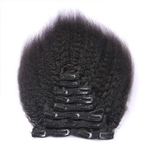 Alternative view of Kinky Straighy Human Hair Natural Color Clips in Hair Extension On Sale