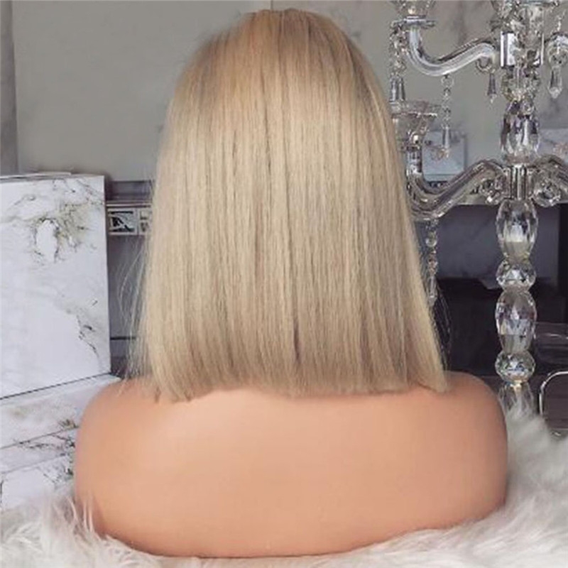Glueless Lace Front Blond Human Hair Bob Wigs With Baby Hair Pre Plucked #60 Light Blonde Short Brazilian Full Lace Wigs Cap Top Grade Remy Hair - Image 3