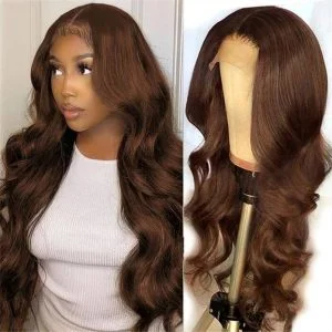 Alternative view of #4 Chocolate Brown Colored  13*6 Hd Lace Front Wig Human Hair Wigs Skin Melt For Black Women