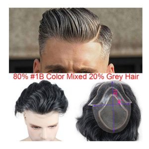 Alternative view of Men's Toupee 10×8 inch 1B Mix 80% Grey Hair Thin Skin Hairpiece Hair Replacement System Monofilament Net Base for Men