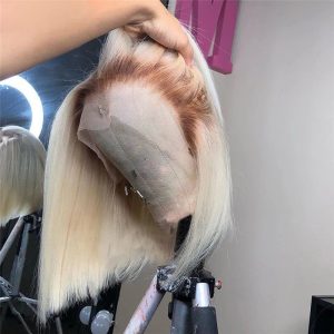 Straight T4/613 Ombre Blonde Lace Front Wig Brazilian Remy Bob Human Hair Wigs 13x4 Transparent Lace Pre Plucked Closure Wig