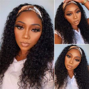 Headband Human Hair Wigs 180% Density Water Wave Curly None Lace Front Wigs for Black Women Glueless Deep Wave Machine Made Wigs - Image 8