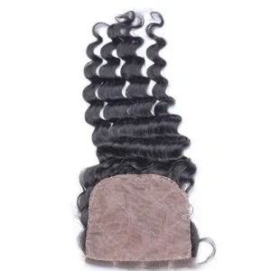 Alternative view of Remy Hair Silk Base Lace Closure Deep Wave Brazilian Hair Piece 4x4inches Natural Color