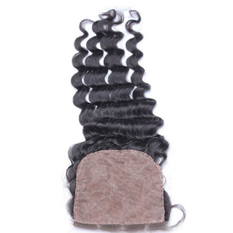Remy Hair Silk Base Lace Closure Deep Wave Brazilian Hair Piece 4x4inches Natural Color - Image 2