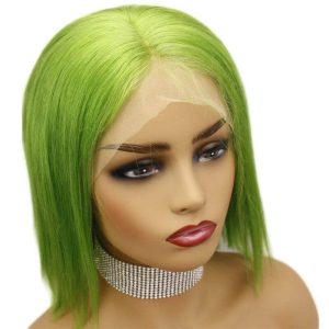 13x4 Lace Frontal Bob Wigs Peruvian Hair Light Green Ombre Color Human Hair Lace Front Bob Wig - Image 5