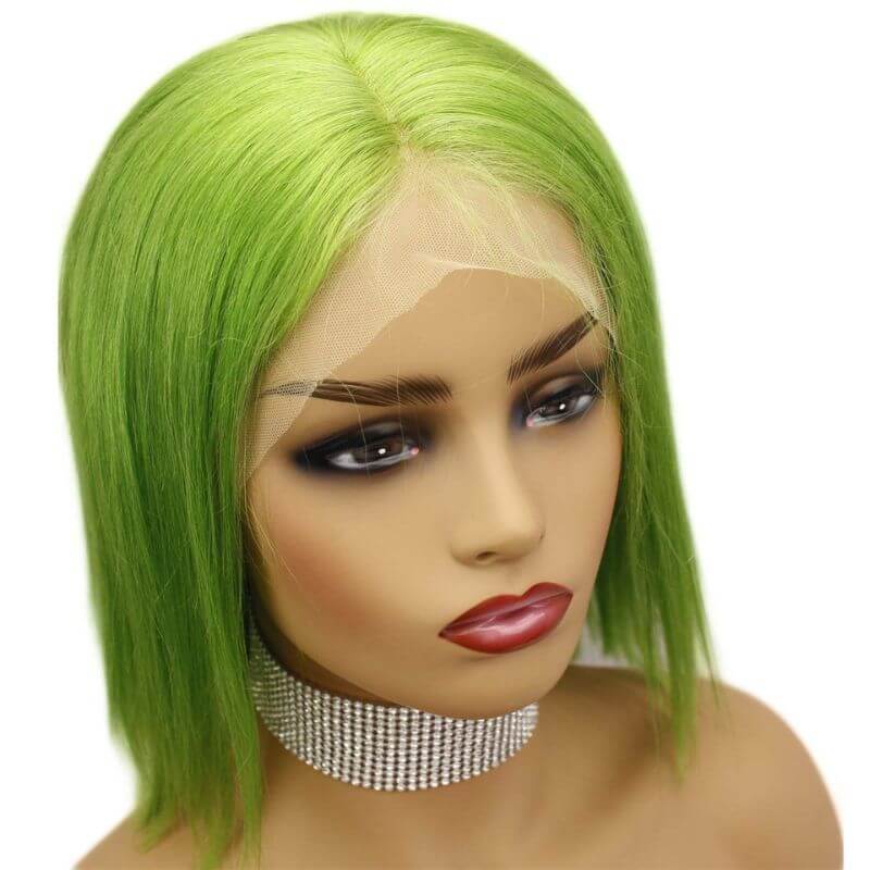 13x4 Lace Frontal Bob Wigs Peruvian Hair Light Green Ombre Color Human Hair Lace Front Bob Wig - Image 5