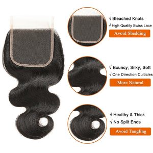 Alternative view of Hair With Closure 8A 3 Bundles Body Wave Virgin Human Hair Bundles With Lace Closure Unprocessed Hair Extensions Natural Black