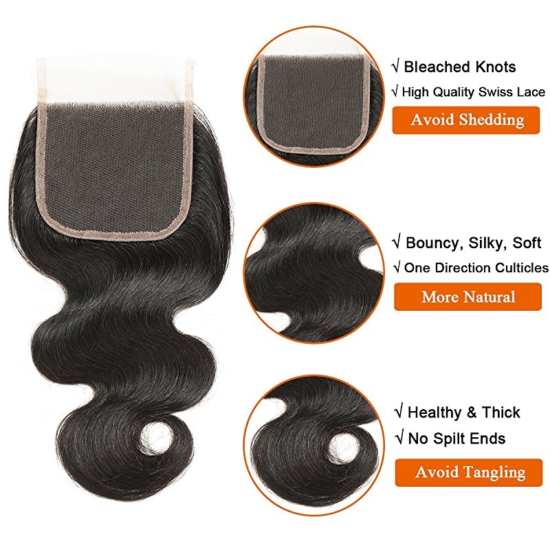 Hair With Closure 8A 3 Bundles Body Wave Virgin Human Hair Bundles With Lace Closure Unprocessed Hair Extensions Natural Black - Image 2