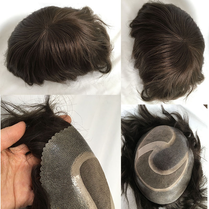 Toupee for men Hair pieces 100% European Virgin Human Hair Replacement System For Men 10"x8" Human Hair Toupee Men Hair Piece #18 Light Brown Color - Image 15