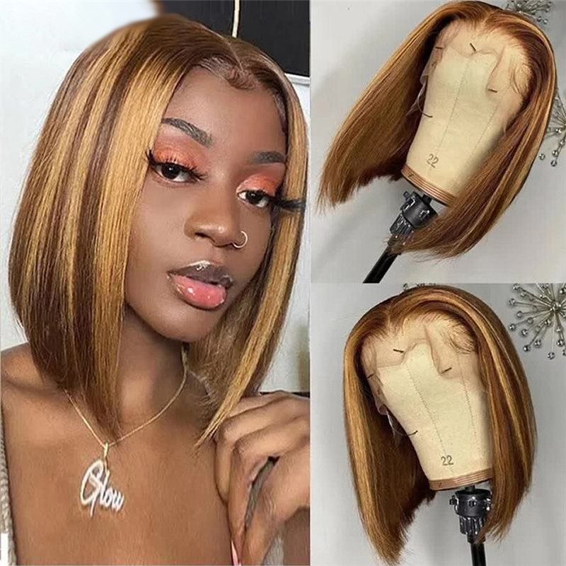 Honey Blonde Lace Front Wig Human Hair 13x4 Bob Highlights Lace Front Wigs Brazilian Remy 4/27 Human Hair Lace Frontal Wigs 250% - Image 3