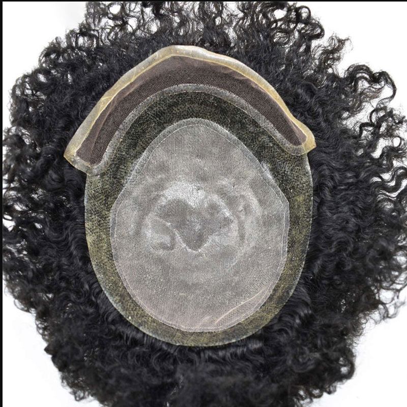 Pwigs Hairpiece Afro American 100% Human Hair System French Lace Natural Hairline Injected Pu Skin With Breathable Holes Layered Lace Top Afro Curly - Image 14