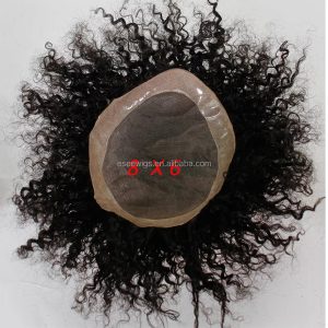 Toupee for Man 100% Human Hair Replacement Systems Men Hairpiece Mono Lace with PU Around Curly Wig 9x7inch 1B Color - Image 5