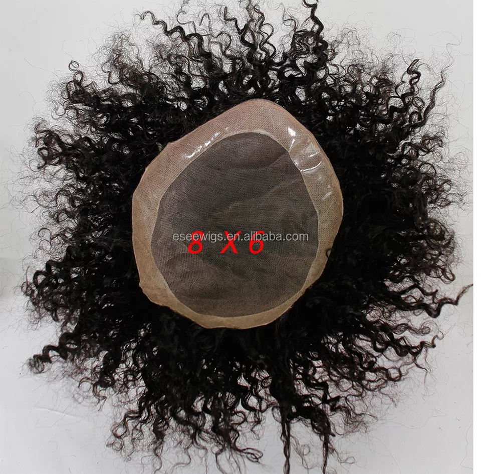 Toupee for Man 100% Human Hair Replacement Systems Men Hairpiece Mono Lace with PU Around Curly Wig 9x7inch 1B Color - Image 5