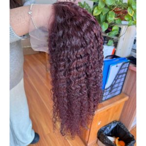 13X4 Hd Lace Front Wig Kinky Curly Cambodian Hair Wigs Dark Purple Wine Colored Human Hair Wigs Lace Glueless Wig - Image 4