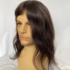 12inch Full Skin Pu Base Long Human Hair Men Toupee Natural Hairline Men Toupee Silky Straight Wave 8x10 #2 Dark Brown Color Men Wigs - Image 4