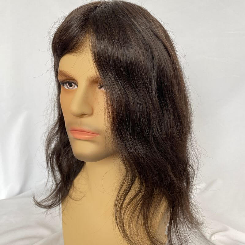 12inch Full Skin Pu Base Long Human Hair Men Toupee Natural Hairline Men Toupee Silky Straight Wave 8x10 #2 Dark Brown Color Men Wigs - Image 4