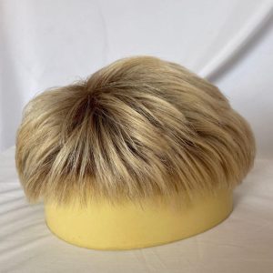100% Human Hair Men's Toupee Ombre T613 Blonde and Black 3 Inch After Cut New Hairstyles Men's Toupee Super Thin Mono Lace with PU Around Toupee - Image 4