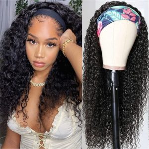 Headband Wig Human Hair Curly Headband Wig Glueless None Lace Front Wigs Machine Made Wigs,18 inch Virgin Human Hair Headbands wig for Black Women - Image 2
