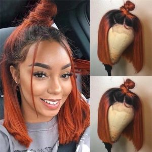 1B T Orange Bob Lace Front Human Hair Wigs Short Bob Wigs 150% Brazilian Human Hair Wig Lace Frontal Wigs For Black Women