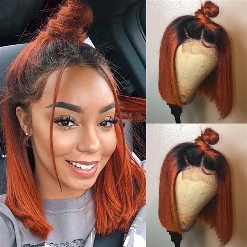 1B T Orange Bob Lace Front Human Hair Wigs Short Bob Wigs 150% Brazilian Human Hair Wig Lace Frontal Wigs For Black Women