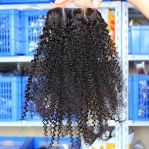 Human Hair HD Lace Closure Indian Remy Hair Afro Kinky Curly Free Part Lace Closure 4x4 inchs Natural Color