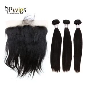 Alternative view of Straight Extensional Hair 13x6 Lace Frontal Closur With 3pc Bundles Baby Human Hair