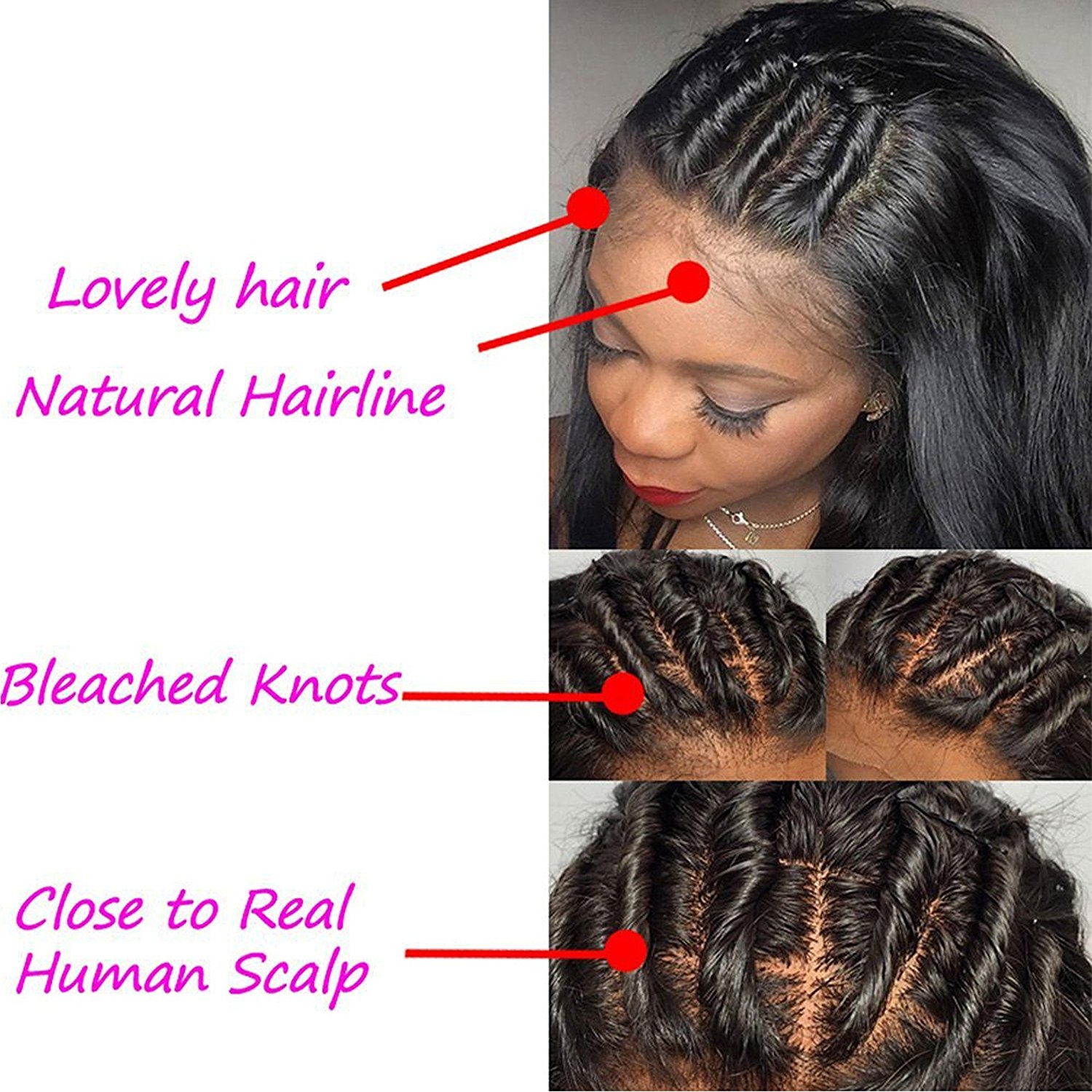 13x6 Pre Plucked Glueless Lace Front Wigs Brazilian Remy Hair Straight Lace Front Wigs Bleached Knot with Baby Hair - Image 4