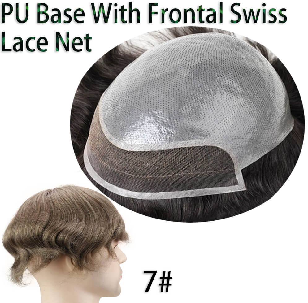 Hairpieces Replacement System For Men Swiss Lace Net With Half Pu Around Hair 100% European Remy Human Hair 10x8 - Image 32