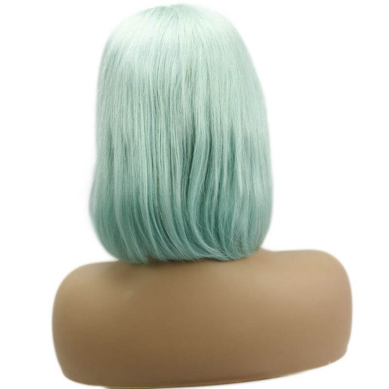 13x4 Lace Frontal Bob Wigs Peruvian Hair Mint Green Ombre Color Human Hair Lace Front Bob Wig - Image 4