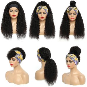 Headband Wigs Curly Human Hair for Black Women Glueless None Lace Front Wig Brazilian Virgin Hair Headband Wig Curly Half Wigs Human Hair - Image 6