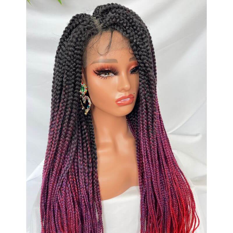 9x6 Lace Ombre Wigs 36 Inch double Lace Front Box Braided Wigs Knotless Lace Frontal Wig Synthetic Black Hand Braided Cornrow Braids Wigs With Baby Hair - Image 6