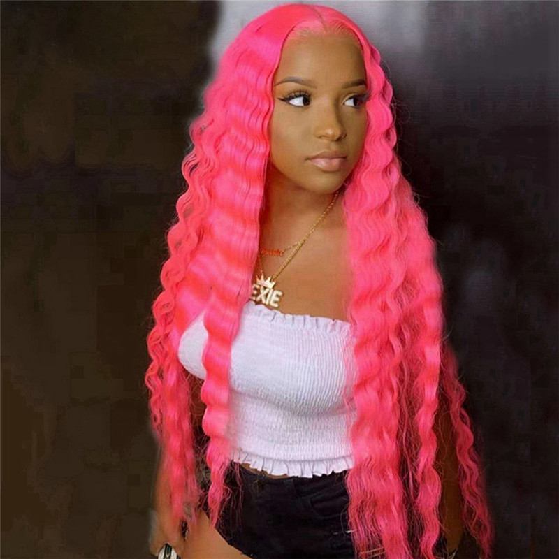 Deep Wave Pink Colored Lace Front Human Hair Wigs Lace Front Wig Brazilian Curly Wig Pre Plucked - Image 2