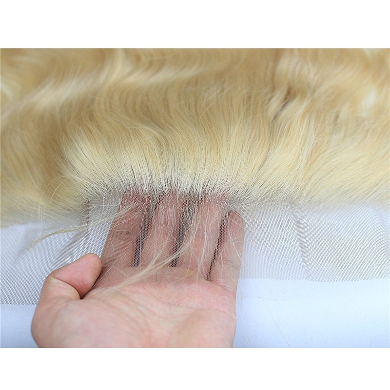 13x4 Full Lace Frontal Closure 130% Density Body Wave Free Part Brazilian Human Hair Full Lace Closure Bleached Knots with Baby Hair #613 Blond - Image 2