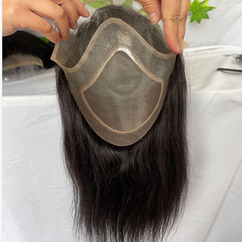 Long Human Hair Toupee for Men 12inch 10x8 Hairpieces Human Hair Mens Toupee Mono Net with PU around Natural Black Color Men Wigs - Image 6