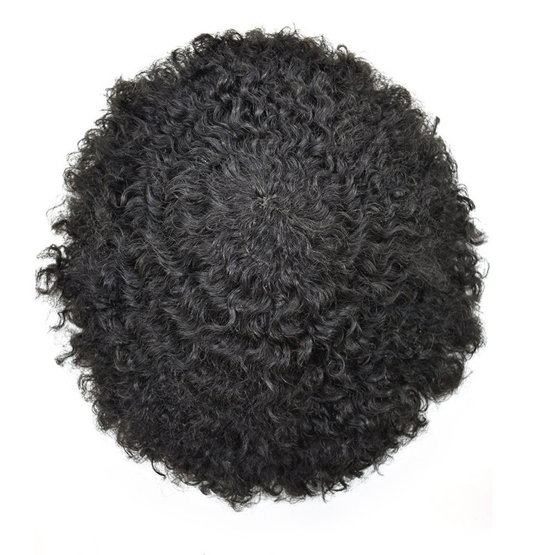 Pwigs Hairpiece Afro American 100% Human Hair System French Lace Natural Hairline Injected Pu Skin With Breathable Holes Layered Lace Top Afro Curly - Image 12