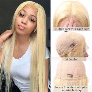 Alternative view of 613 Honey Blonde 13X4 Lace Front Wig  T Part Lace Wig Straight Human Hair Transparent Lace Frontal Wig For Black Women
