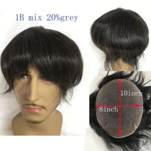 Alternative view of Swiss Full Lace Men's Toupee 1B20 Color 80% European Human Black Hair Mixed with 20% White Synthetic Hair Toupee For Men 8 x10 Inch Lace Mens Wigs Hair System