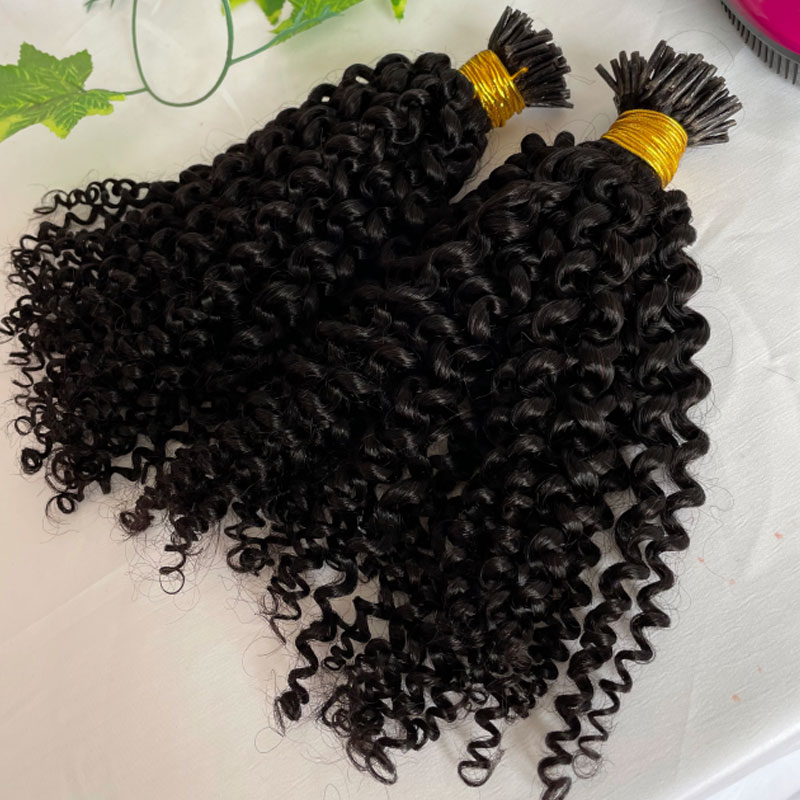 Kinky Curly I Tip Human Hair Extension Curly Remy Hair Stick I Tip Hair African American Microlinks Fusion Hair Pre bondeding 100St - Image 4