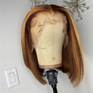 Honey Blonde Lace Front Wig Human Hair 13x4 Bob Highlights Lace Front Wigs Brazilian Remy 4/27 Human Hair Lace Frontal Wigs 250%