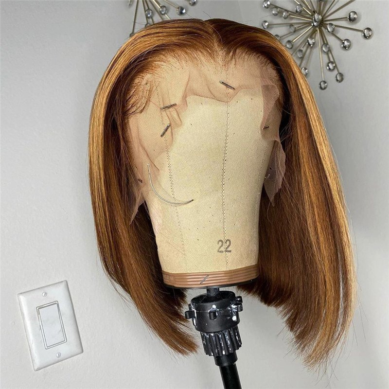 Honey Blonde Lace Front Wig Human Hair 13x4 Bob Highlights Lace Front Wigs Brazilian Remy 4/27 Human Hair Lace Frontal Wigs 250%