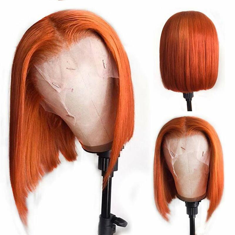 Straight Ginger Orange Short Bob Wigs Lace Front Human Hair Wigs For Women Brazilian Remy Ombre Bob Lace Front Wigs Transparent - Image 2
