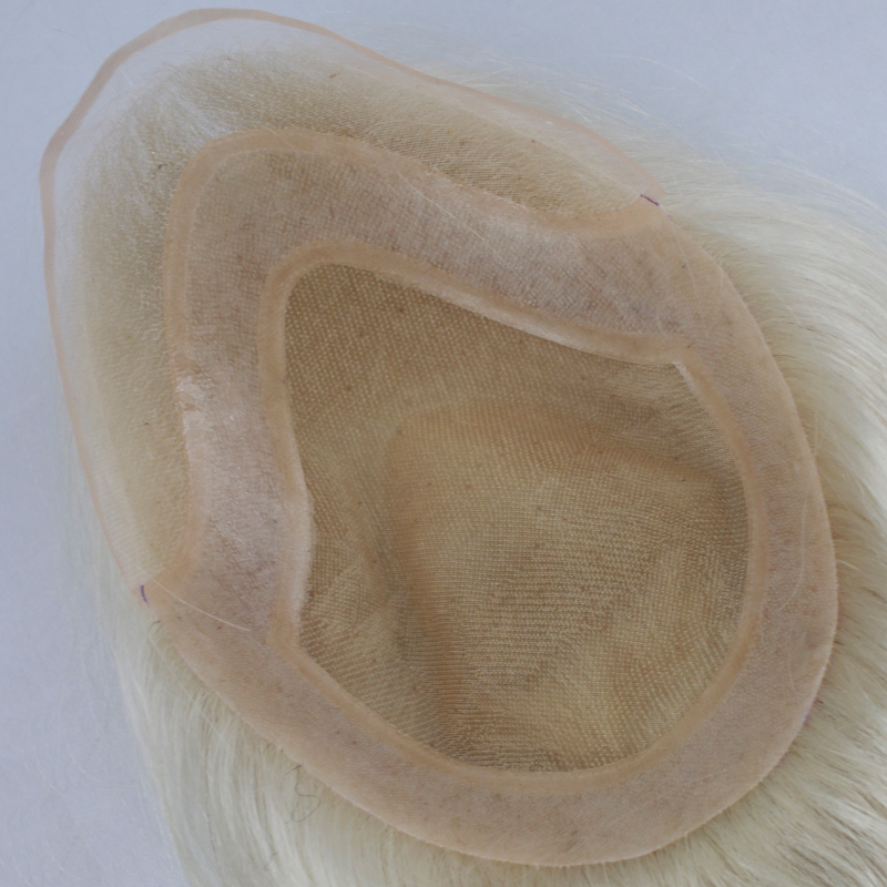 Toupee for Men with Transparent Swiss Lace with PU Around 10x8 Brazilian Human Hair Straight Hair Pieces for Men #60 Platinum Blonde - Image 13