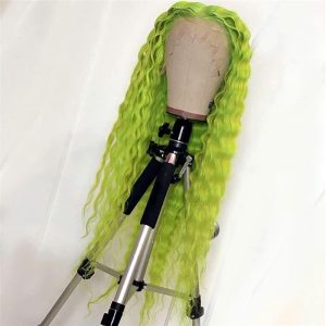 Peruvian Hair Lime Green Color Deep Wave Lace Front Wigs