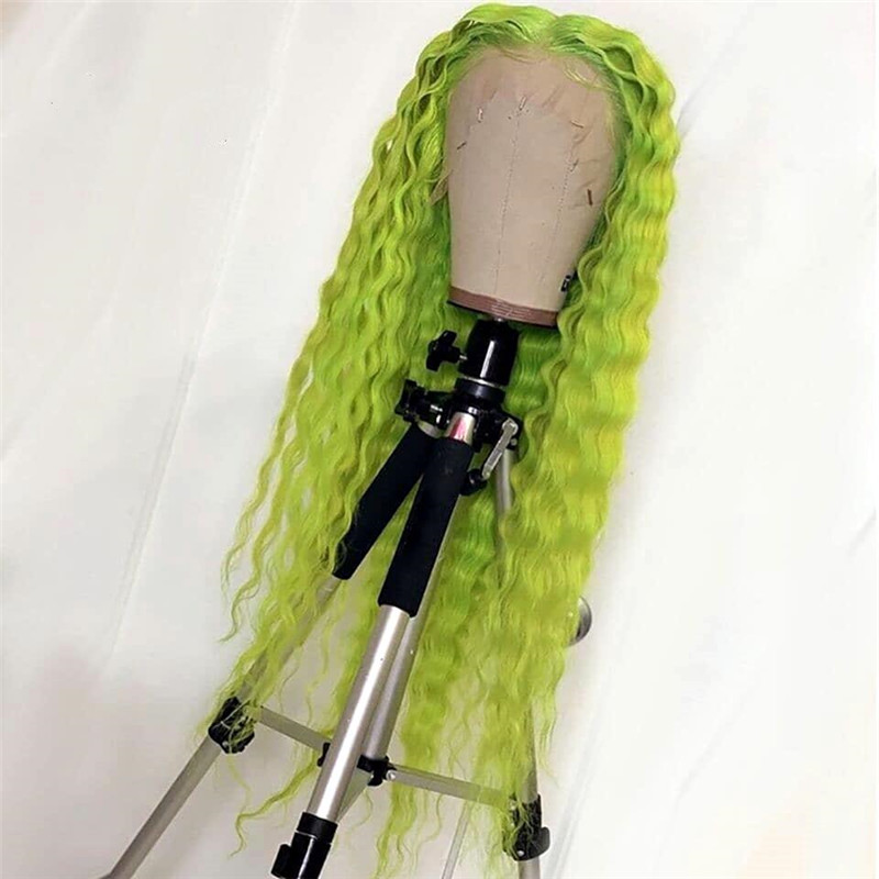 Peruvian Hair Lime Green Color Deep Wave Lace Front Wigs