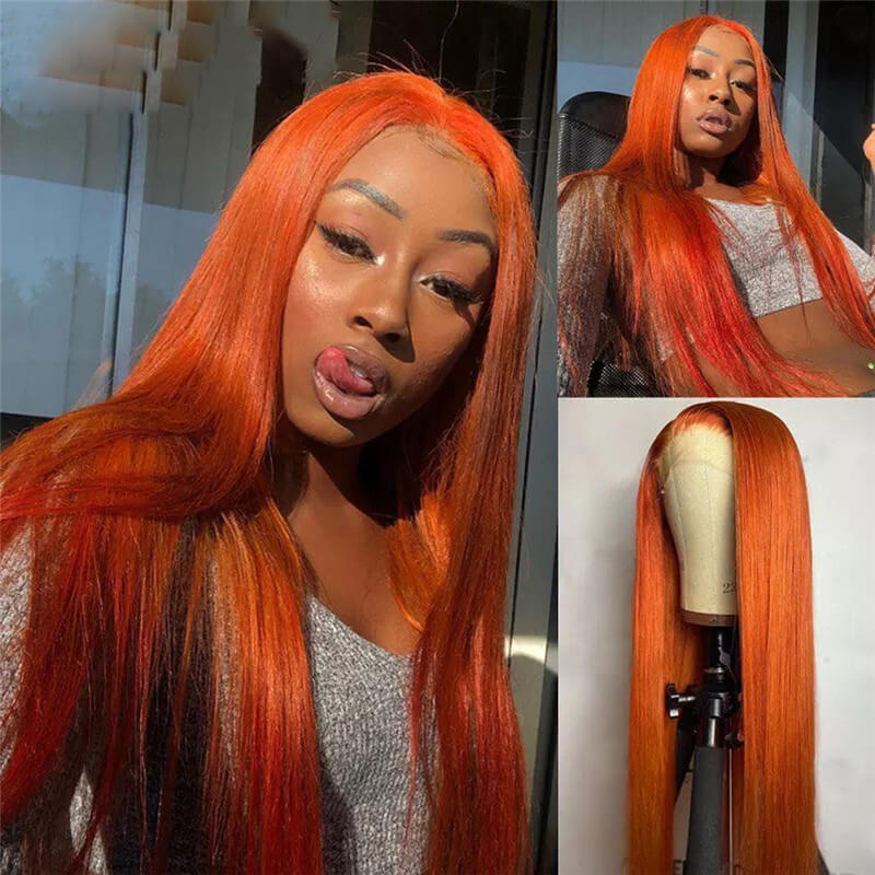Straight Lace Front Wig Colored Human Hair Wigs Ginger Orange Lace Front Human Hair Wigs For Women 28Inch Brazilian Ombre Wigs - Image 3