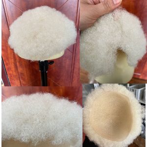 Alternative view of Afro Curly Toupee Full Lace Men Wig Curly Swiss Lace Men Toupee Replacement System 8x10 Inch Men Hairpiece White Color Toupee