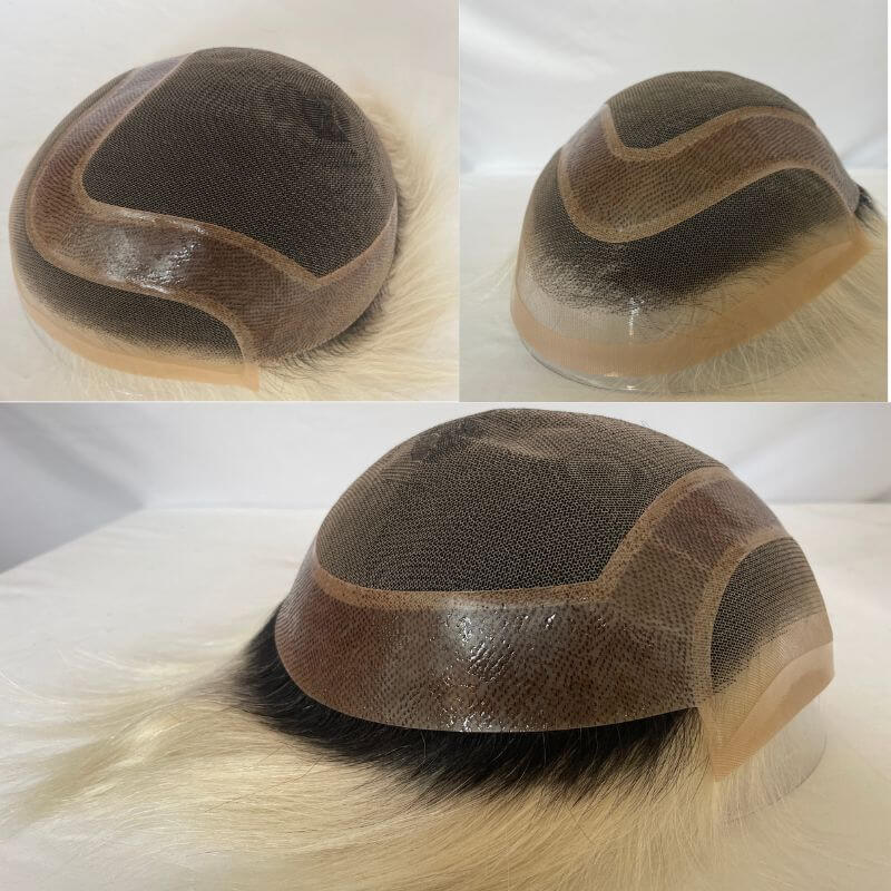 Pwigs Toupee For Men 1BT60 European Human Hair Mono Net PU Around Replacement System Mens Hairpieces - Image 6